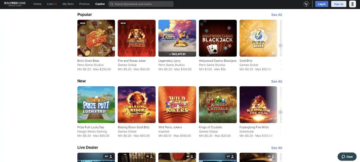 Hollywood Casino game seletion