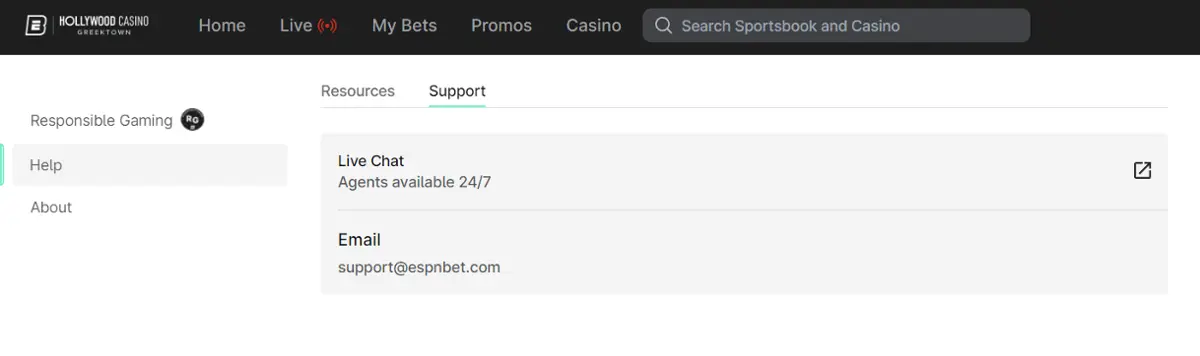 Hollywood Casino support