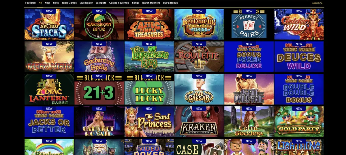 Eagle casino game selection